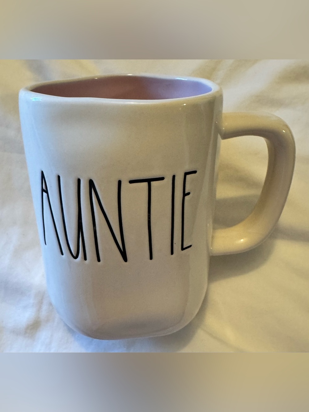 Rae Dunn White Mug with Pink Interior - AUNTIE